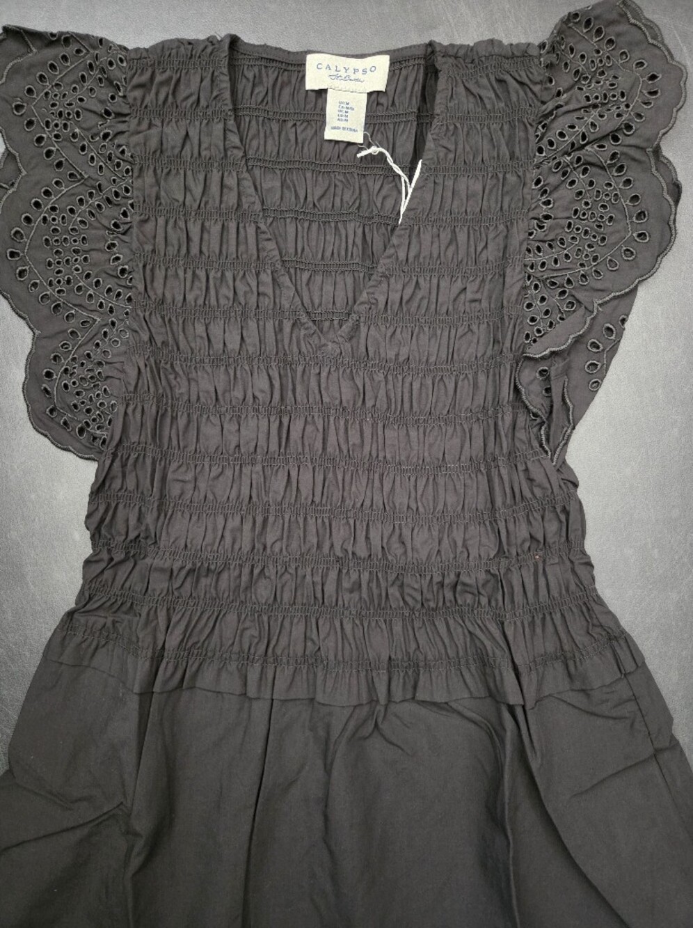 NWT-Calypso St. Barth Flutter Sleeve Eyelet Detail Cotton/Tencel Midi Dress- XL - Picture 11 of 16